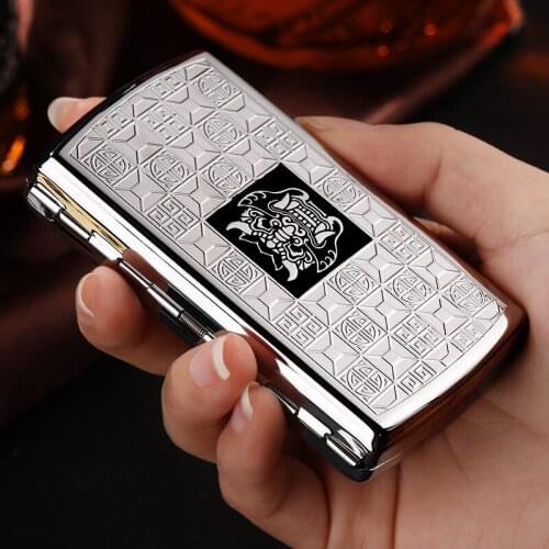 Ancient Animal Tiger Pattern 16 Sticks Cigarette Case Metal Portable Silver Smoking Men Gadget Ultra-thin Tobacco Box Gift