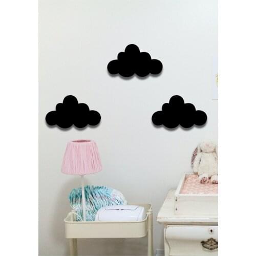 Black Cloud 3 Piece Set Cloud Wooden Wall Decor Kids Room Ornament Yellow-Red-Pink-White Color Wall Board
