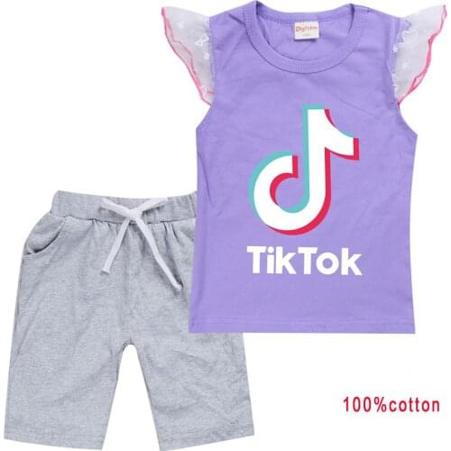TIK TOK Kids T-Shirt shorts Summer Cartoon Girls Clothes Children T-shirts Short Sleeve costume