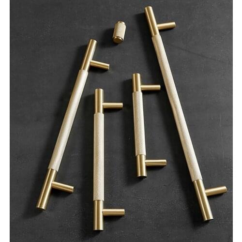 Long Brass Textured Cabinet Handle Nordic/American Wardrobe Knobs Drawer Handles Knurled Furniture Hardware