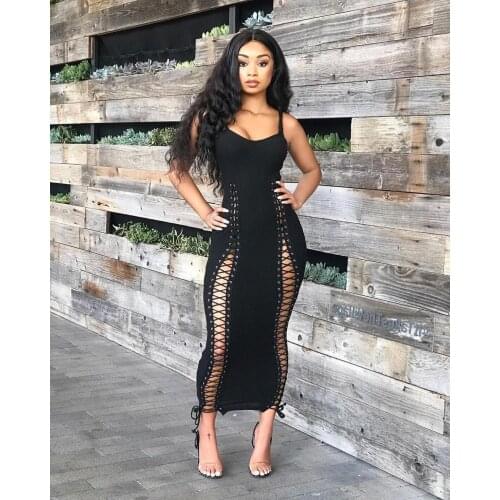 Echoine Hollow Out Stitching Tight-fitting Strap Sexy Dress Nightclub Solid Color Curved Sling One Piece Set Drop Shipping