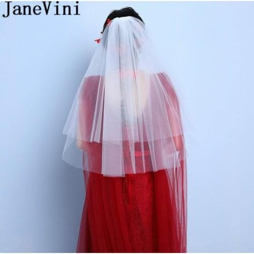 JaneVini Elbow Length Bridal Veil Ivory Black White Simple Two Layers Wedding Veil with Comb sluier ivoor Cut Edge Tulle Veils