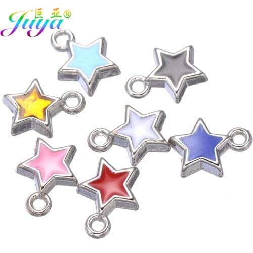 Juya 50pcs/lot Wholesale Oil Drop Enamel Heart Star Silver Color Charms For Women Kids DIY Earring Bracelet Jewelry Making