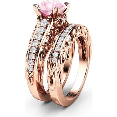 2 Pcs/set Fine Fashion Women Rings Cut Crystal Ring Wedding Engagement Charms Women Girls Jewelry Accessories