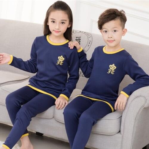 Children Sets 2019 Winter Kids Thermal Underwear Solid Cotton O-Collar Childrens Warm Suit Clothes Baby Boys Girls Pajamas