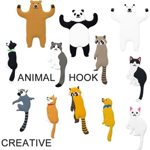 Creative Cute Animal Hook With Reusable Adhesive Key Storage Door Wall Kitchen Bedroom Storage Funny Gift Kids Room Decor
