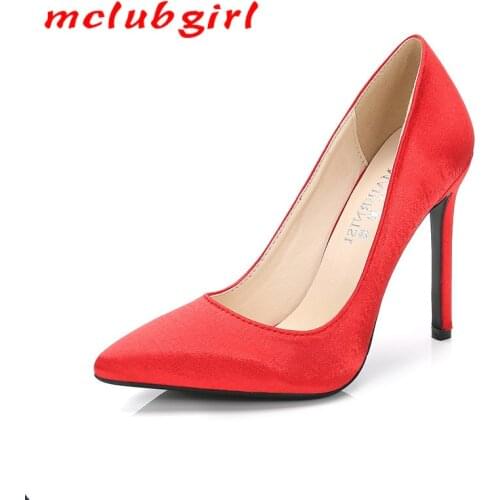 MCLUBGIRL2020 New Women Sexy Pumps Nightclubs Sexy Shallow Wedding Shoes Red Large High Heels Fine Heels PUmps WZ
