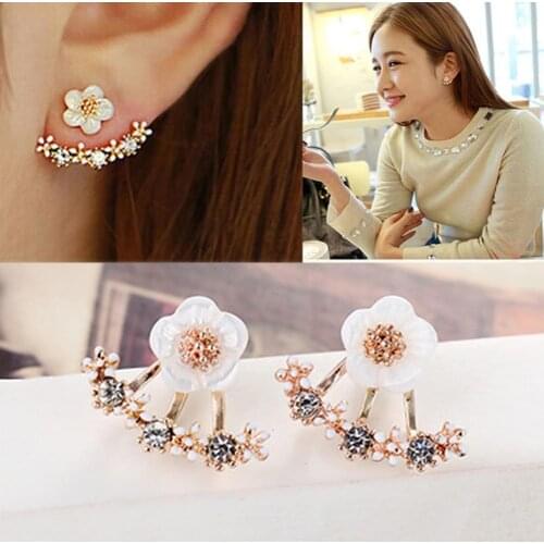 Cute Daisys Flower Shiny Rhinestone Ear Jacket Stud Earrings Women Girl Wedding Jewelry Wholesale