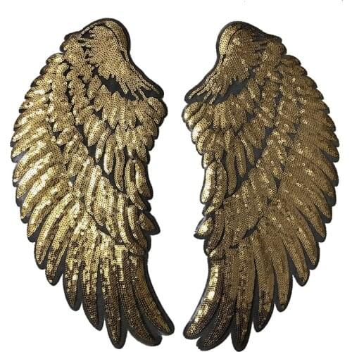 Large Size Gold Silver Light Pink Wings Sequins Patches For Clothing Iron-on Embroidered Patch Motif Applique DIY Accessories