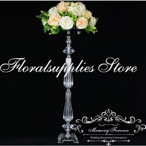 New Arrival 70cm Tall Wedding Candle Holder Crystal Flower Stand Table Centerpiece Decorative Vases Clear Candlesticks 10pcs/lot