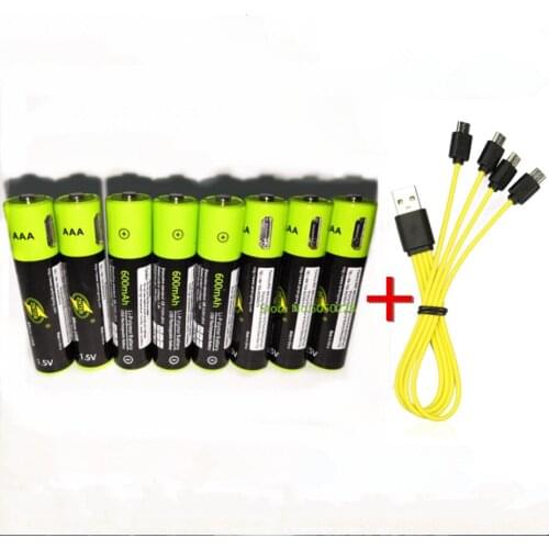 8PCS ZNTER 1.5V AAA 600mAh rechargeable lithium battery USB lithium polymer battery + Micro USB cable