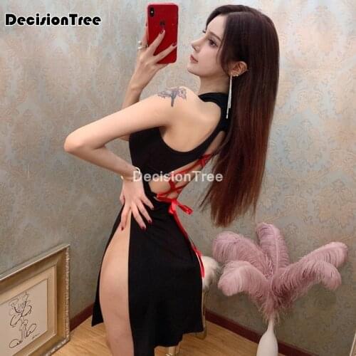 2021 japanese kimono sexy kimono dress halter backless hollow out perspective bodycon satin dress nightclub japanese dress