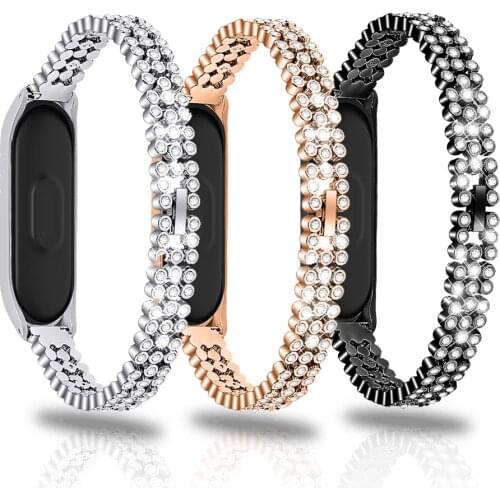 Fashion Stainless Steel for Xiaomi Band 3/4/5 Watch Band Replacement Strap Bracelet Band Rose Gold Women for Mi Band 4 Strap