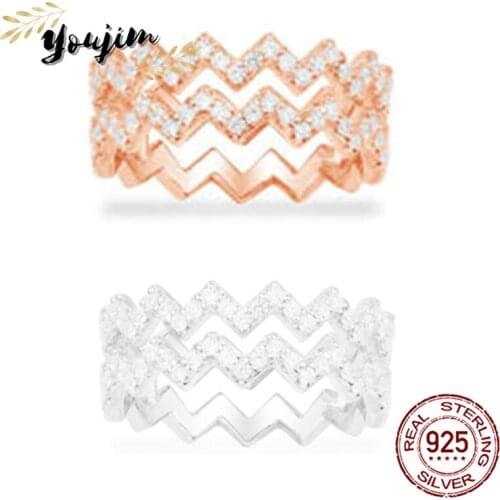 Luxury double Z-shaped zircon ring ladies fashion noble Monaco exquisite jewelry gift 925 silver