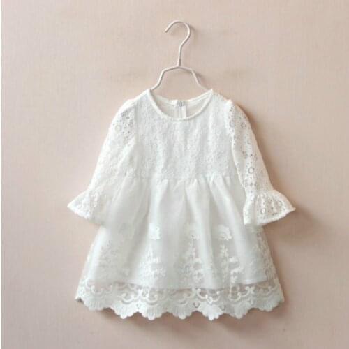 O neck Outfits Toddler Kids Baby Girls Long Sleeve White Lace Princess Sundress Formal Dress Vestido Infantil clothes 3-7Y #0061