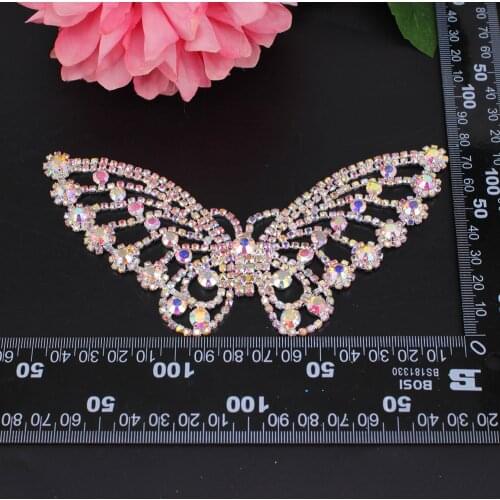 Silver AB Butterfly Rhinestone Applique sew-on Bridal Sash Applique for wedding Dress addition shoes bag DIY Jewelry