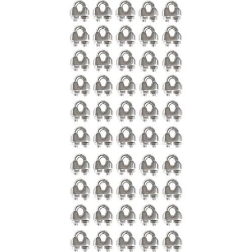 SHGO HOT-50Pcs Stainless Steel M3 U Type Clamp Wire Rope Clips Cable Bolts Rigging Hardware Clamps