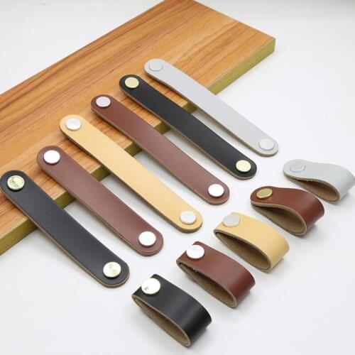 Northern European-Style Cowhide Wardrobe Drawer Door Pull Genuine Leather Handle Kitchen Cabinet Handles Furniture YH2269