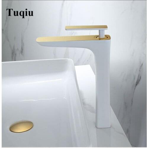 Solid brass White and gold Bathroom basin Faucet Brass Sink Mixer Bathroom Sink Hot and Cold Tap Bathroom Sink Basin Mixer Tap