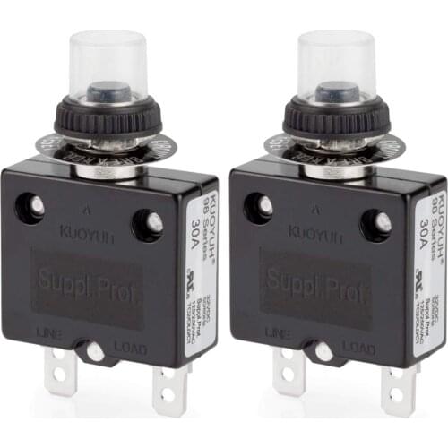 Thermal Circuit Breaker, 30A 125/250VAC Circuit Breaker Push-Button Reset with Quick Connect Terminals and Waterproof Button Cov