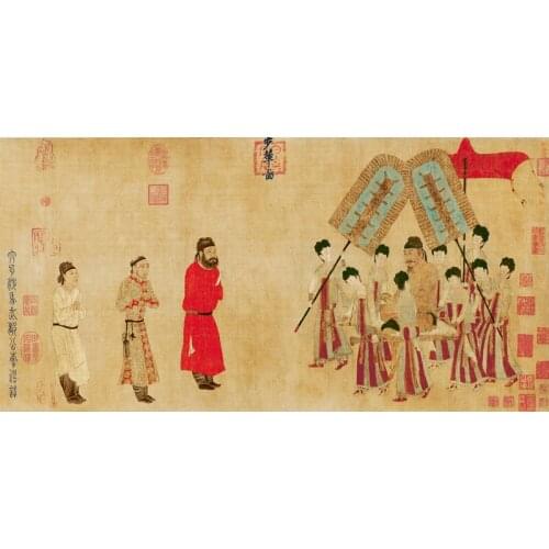 Traditional Chinese painting masterpiece reproduction canvas prints Emperor Taizong Receiving the Tibetan Envoy by Yan Liben