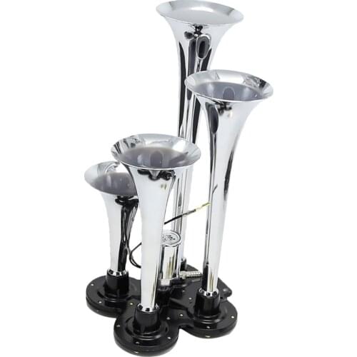Universal Car Vehicles 4 Trumpet Train Air Horn 12V/24V 150db for Air Compressor, Silver
