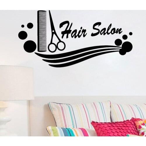 Hair Salon Vinyl Decal Comb Scissors Hairdresser Haircut Wall Stickers Hair Salon For barbershop Shop Window Decoration ZS06