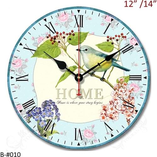 Vintage Home is Where Your Story Begins Light Blue Bird On Branch with Arabic Numbers Printed 12,14 inches Wooden Wall Clock
