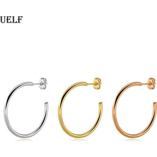 Uelf Gold Rose Silver color bar circle geometric long studs girl women fashion Stainless Steel jewelry earrings