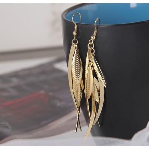 2019 Long Tassel Fashion Alloy Feather Style Ethnic Boho Big Dangle Leaves Statement Earring Wedding Long Earrings Accessories