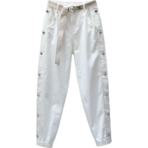 Lady Spring And Autumn Pants Womens Elastic Waist Casual Pants 2021 New White Bunch Feet Carrot Pants Harem Pants Female L524