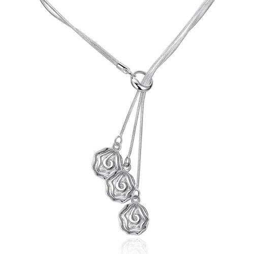 ZEMIOR White Three Rose Flower Pendant Necklaces Plant Romantic Necklace For Women Valentine Day Gift Hot Sale Fashion Jewelry