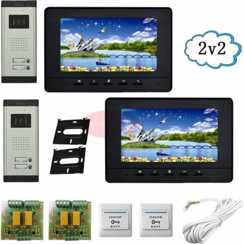 2 Doors 2 Buttons For 2 Apartments Color 7" HD 700lines CCD Camera Video doorphone systems Support Weatherproof/Night Vision