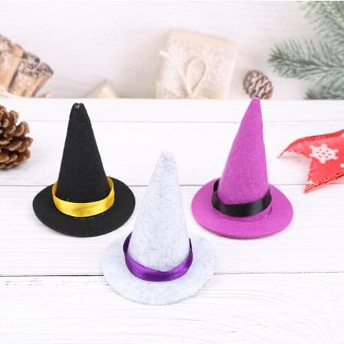 2Pcs Mini Felt Witch Hats Handmade Wine Bottle Decor for Halloween DIY Hair Accessories Crafts Halloween Party Supplies(Black)