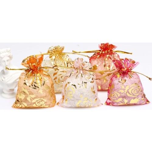 50pcs Wholesale Tulle Organza Bags Candy bags Organza Drawstring Pouches Gift Jewelry Packing mariage Wedding Bags