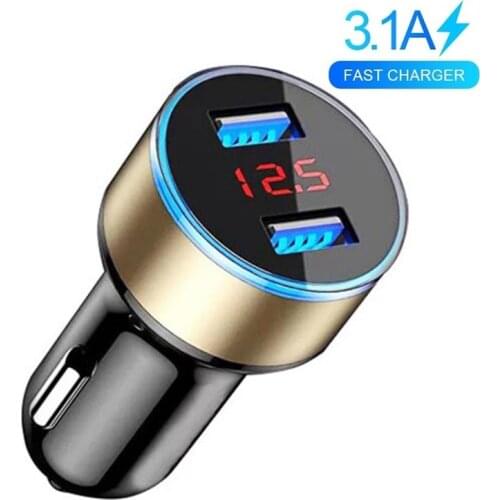 5V 3.1A Dual USB Car Charger LED Charging Mobile Phone Charge For iPhone 12 11 mini Pro X XR Max 7 8 Plus Xiaomi Huawei GPS MP3