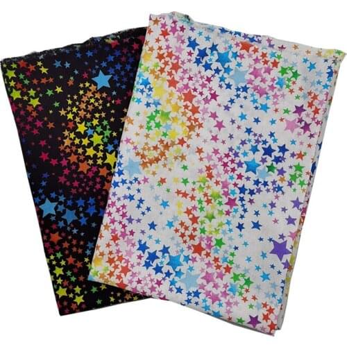 White/black Small Five-pointed Stars Printing Cotton Fabric Sewing Patchwork DIY Clothing dress/110cmx50cm 1pcs Black+1pcs White