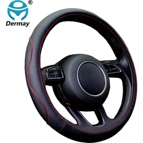 DERMAY Auto Car Steering-wheel Cover High PU Leather 7 Colors 4 Seasons Anti-slip 38CM Steering Wheel Car Styling Free Shipping