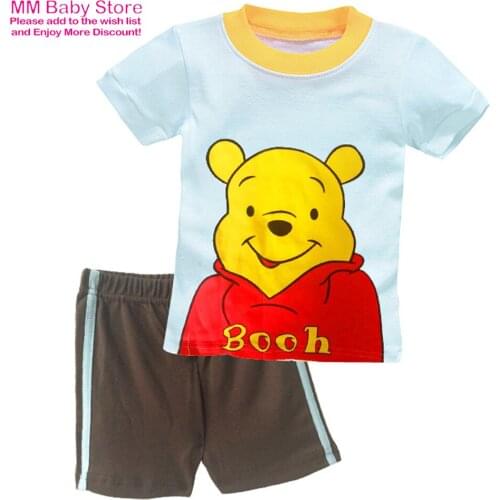 Kids Clothes 2pcs Boy T-shirt + Shorts Clothing Childrens Cartoon Pooh Boy Baby Sets Casual Boy Set T-shit+Pants Cotton Suit