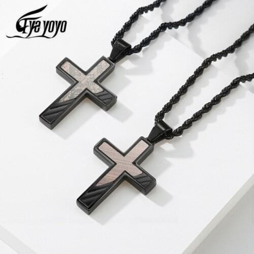 EyeYoYo New Stainless Steel Cross Necklace for Men Jesus Plating Pendant Necklace Black Cross Necklace Fashion Jewelry