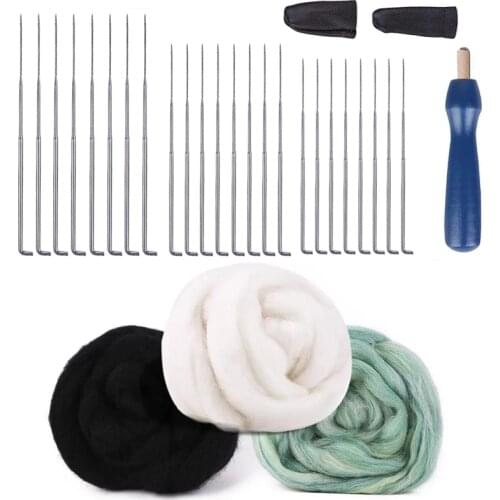 KAOBUY 32PCS Needle Felting Tool With Wool Roving, Felting Needles, Finger Cots , Wooden Felting Handle For DIY Decoration