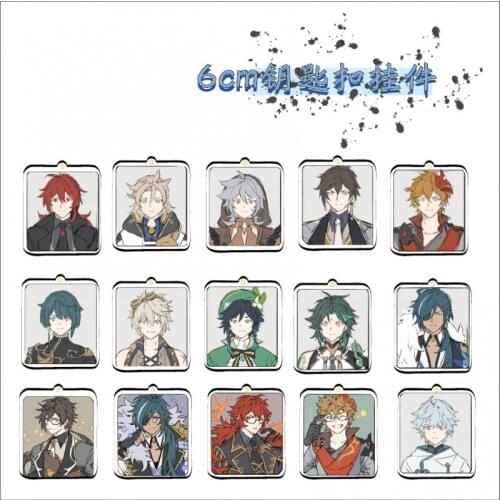 Game Genshin Impact Venti Ganyu Xiao Diluc Keqing Klee Square Acrylic Keychain Cartoon Figure Bag Pendant Keyring Toy Gift