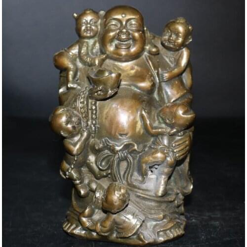 China brass five child maitreya Buddha crafts statue