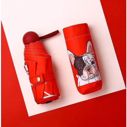 Portable Mini Umbrella Women Sunscreen Anti-UV Paraguas Umbrella Rain Women dog Print Summer Sombrilla Ombrelle Chinoise