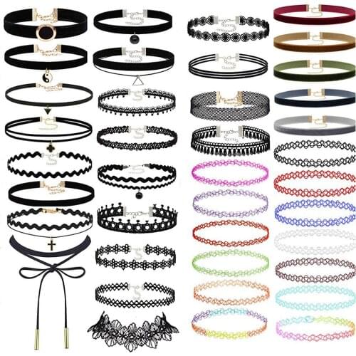 39PCS Choker Collar Lace Necklace Set Jewelry Necklace Pendant For Women