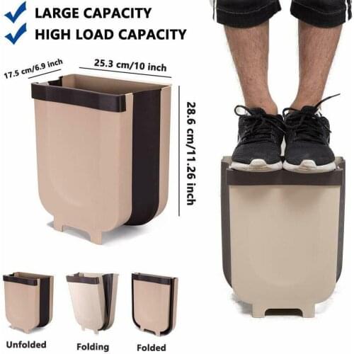 8L Waste Bin Hanging Large Trash Cabinet Door Toilet Waste Storage Wall Mounted Folding Bathroom Trash Can Kitchen Foldable Gold