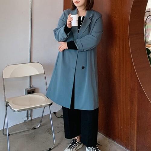 Korean Style Loose Oversized X-Long Women Trench Coat Single Breasted Straight Lady Cloak Windbreaker Spring Fall Outerwear Blue