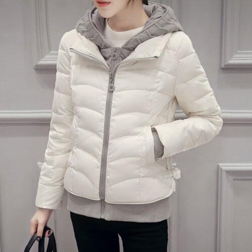 Short down jacket thickened long-sleeved stitching solid color 2021 winter down jacket hooded slim white duck down