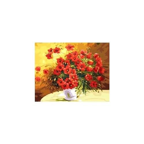 MaHuaf-X706 Red wildFlower Diy oil Painting By Numbers Modern Wall Art Picture Unique Gift For Wedding Decoration 40x50 framed