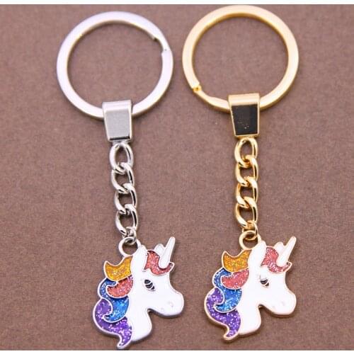 New creative personality Metal enamel unicorn Pegasus keychain ring pendant men and women couple key chain bag pendant